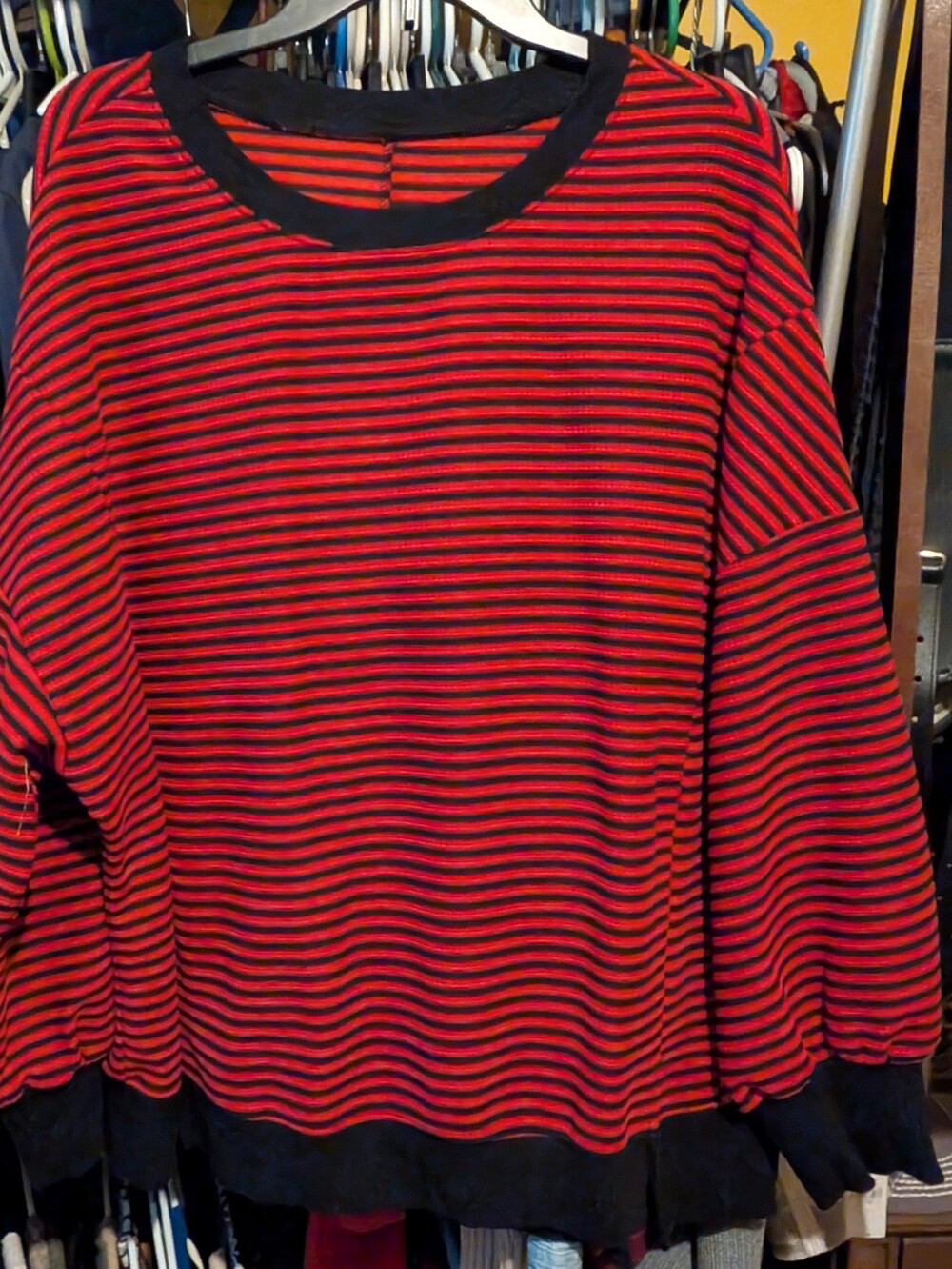 Red & Black Striped Long-Sleeve Women’s Top